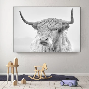 Umetnost Oljna slika, Divje Živali, Nordijska Highland Krava Platno Barvanje, Tiskanje Plakatov in Fotografij Doma Dnevna Soba Dekoracijo Slikarstvo
