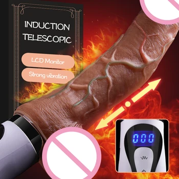 Velik penis LCD teleskopsko Dildo mehki Silikonski ogrevanje thrusting Pištolo g-spot klitoris Stimulator Umetni penis Ženskega spola igrače