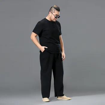 Velikosti Moških Oblačil Vintage Perilo Trenirko Gumbi Tshirt in Ohlapne Hlače Mož Poletje Doma Priložnostne Nastavite Kitajski 8XL 9XL