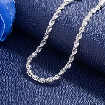 Vroče classic 4 MM Zavite vrvi, verige 925 sterling srebrna Zapestnica za človeka, ženska Moda čar nakit svate Božično darilo