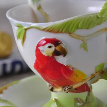 Vroče Prodaje Papiga Kava, Skodelice Z Krožnik Čaj, Mleko Pokal serija z Žlico Ustvarjalne Keramični Drinkware Evropski Stil Kosti Kitajske Darila