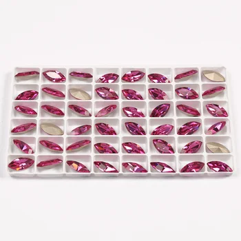 YANRUO 4200 Navette Nosorogovo Fuksija Barva Kristala Diamanta Najboljše Kakovosti Pointback Kristali Okrasnih Za 3D Nail Art Gems