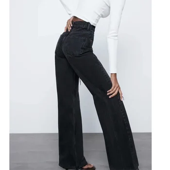 Za Visoko Pasu Svoboden Udobno Jeans Za Ženske Modi Priložnostne Naravnost Hlače Jeans Osnovna Črna Luknja Kavbojke Xitimeao