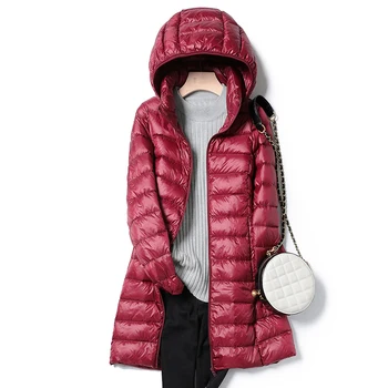 Zimske ženske plasti Bela raca navzdol jakna ženske 7 barvo mid-dolžina slim-fit, oblazinjena dolgo sleeved navzdol jakno plus velikost M-5XL