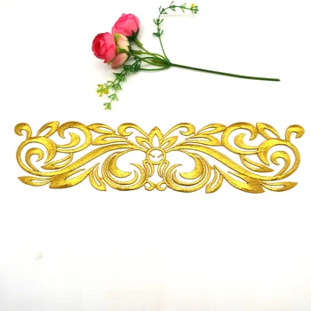 Železo Na Appliques Oblačilo Cvet, Zlato Vezenega Obliži 27.5 cm*7 cm