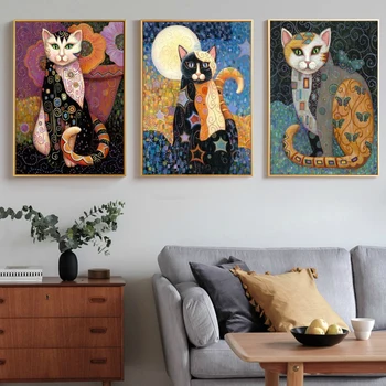 Žival Mačka Platno Slikarstvo Gustav klimt, ki jih Olje Plakatov in Fotografij Wall Art Slike za Dnevni Sobi Doma Dekoracijo Sten Cuadros