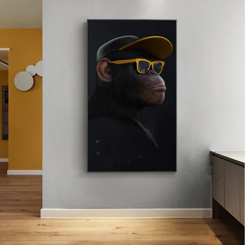 Živali Opica z Slušalke Platno, Natisnjen Plakat Slikarstvo Sodobne Smešno Razmišljanje Wall Art Plakate za Dnevna Soba Dekor