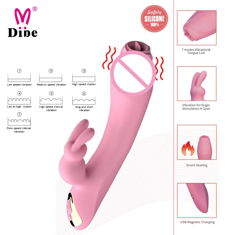 DIBE 7 hitrosti rabbit Vibratorji ženski Silikonska Vodotesna masturbator Jezika lizati G-Spot Vaginalne Klitoris Stimulacije Massager Tiho
