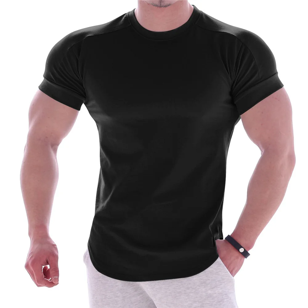 Kratek rokav Bombaža T-shirt Priložnostne prazno Slim majica s kratkimi rokavi Moški Fitnes, Bodybuilding Trening Tee Vrhovi Poletnih oblačil