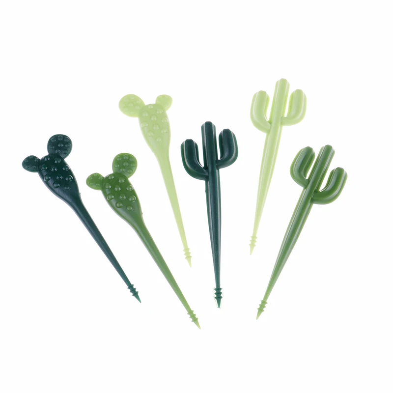 6pcs/paket Zelena Kaktus Sadje Vilice Plastičnih Zobotrebec Otroci, Posode za Sadje Vilice Hrane Izbirčen