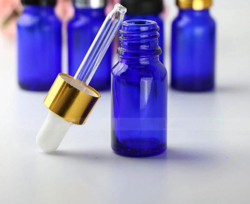 10 ml Prazno Mini Modro Stekleno Kapalko Steklenico Aromaterapija Esstenial Olje, Steklenica Majhne Oči Kapalko Steklenica S Črnim Pozlatiti Srebro Skp