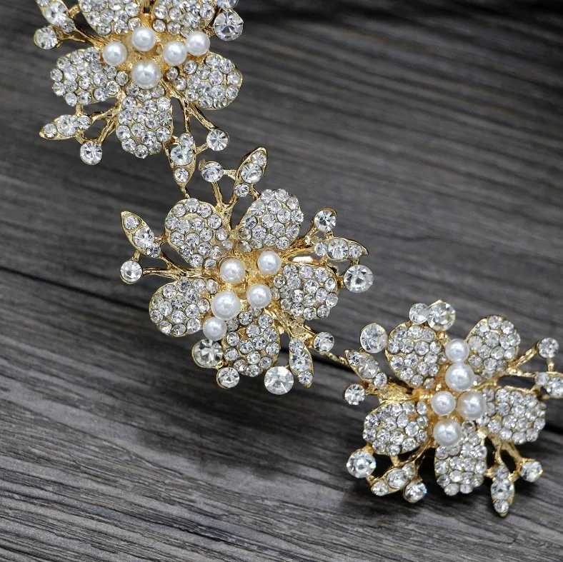 Ženske Novo Vintage Diamante ročno izdelan Poročni Glavo zlato pearl Cvet Poroko Lasni Dekleta Prom Stranka lase tiaras