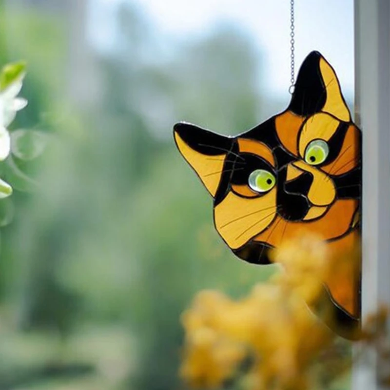 Premium Okno Zastori Sonce Catcher - Kukanja Mačka Slog, ki Visi na Prostem dekor - suncatchers za Windows