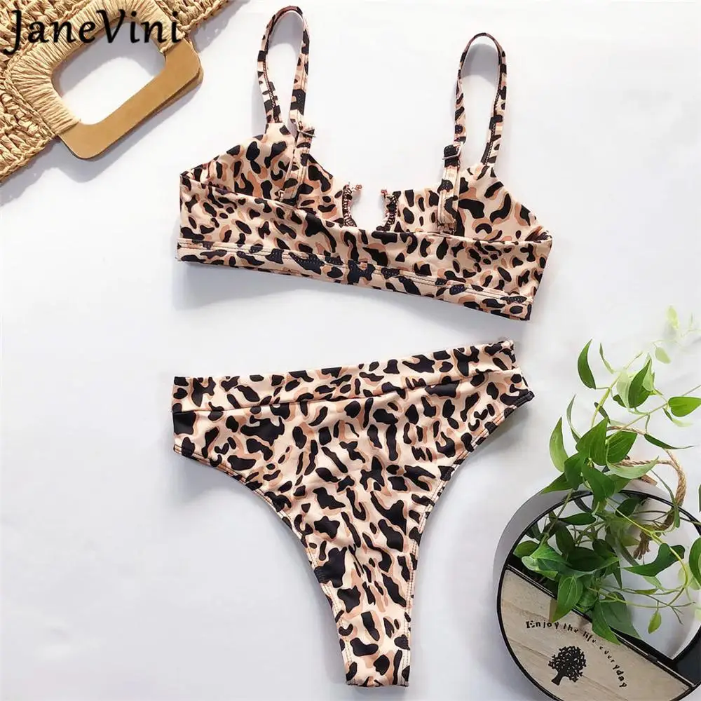JaneVini Seksi Leopard Kopalne Obleke Ženska 2020 Dva Kosa Visoka Vitka Kopalke Črne Bikini Komplet Dekle Na Plaži Kopalke Ženske Tanga