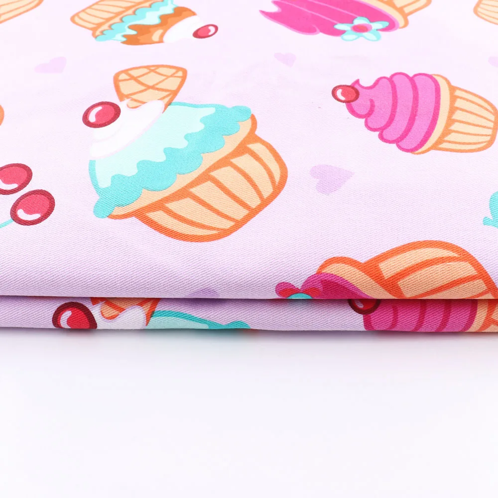 Bombažne Tkanine 150*50 CM Srčkan Sladoled Češnja Natisnjeni Roza za Otroke Prtom Doma Dekoracijo Šivanje Tekstilnih Vrečke materialov DIY