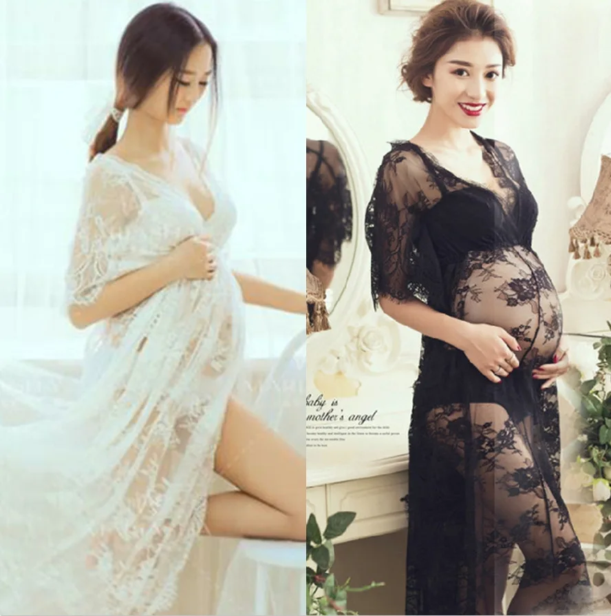 Porodniški Fotografija Čipke Obleko Kostume Maxi Porodniškega Obleke Modno fotografiranje, foto poletje obleko noseča