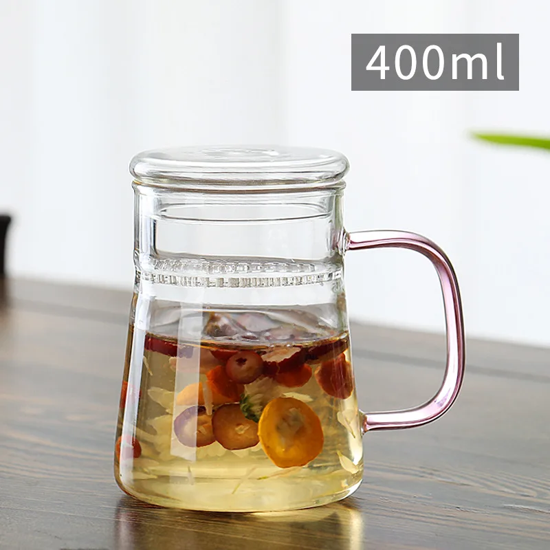 400 ml Sodobno Minimalistično Čaj Vrč Polmeseca Filter Steklena Cvet Čaj Skodelica z Ročajem Pokrova Stekla Urad Čaj Ločitev Teacup