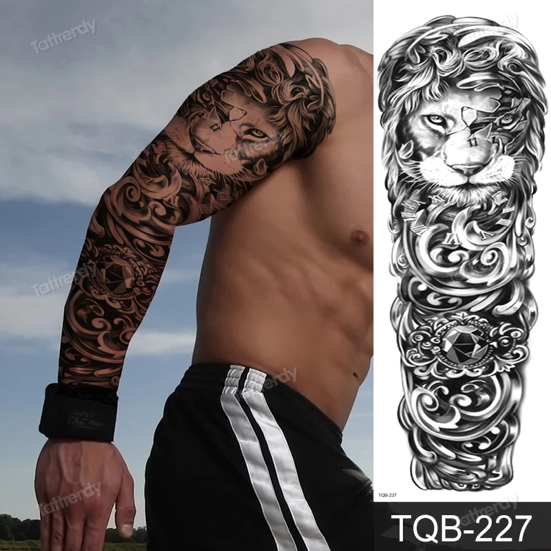 Big telo tatto lobanje rokav tatoo modelov za moške polno roko začasne tetovaže, velika sova tiger, lev, kralj gozdov tetovaže živali