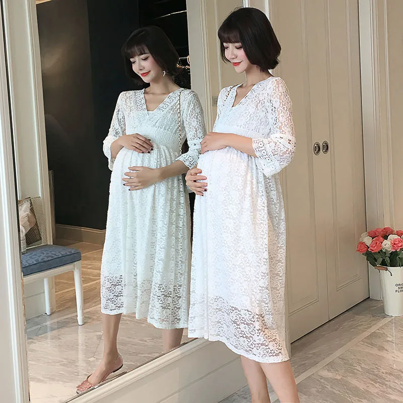 Čipke Porodniškega Obleke Poletje Nosečnosti Oblačila, Casual Nosečnice Obleko Za Delo 2021 Moda Porodniškega Plus Velikost Oblačila