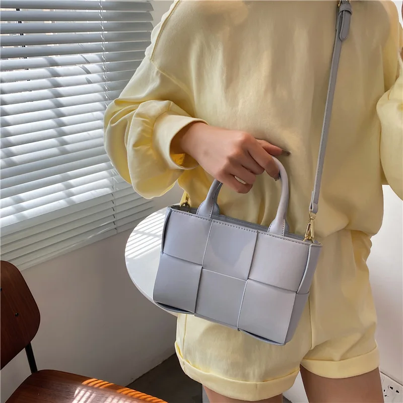 Ženske nove tkane vrečke ramo osebnost modne usnjene torbice oblikovalec messenger bag kvadratnih lady večerja pack torbe