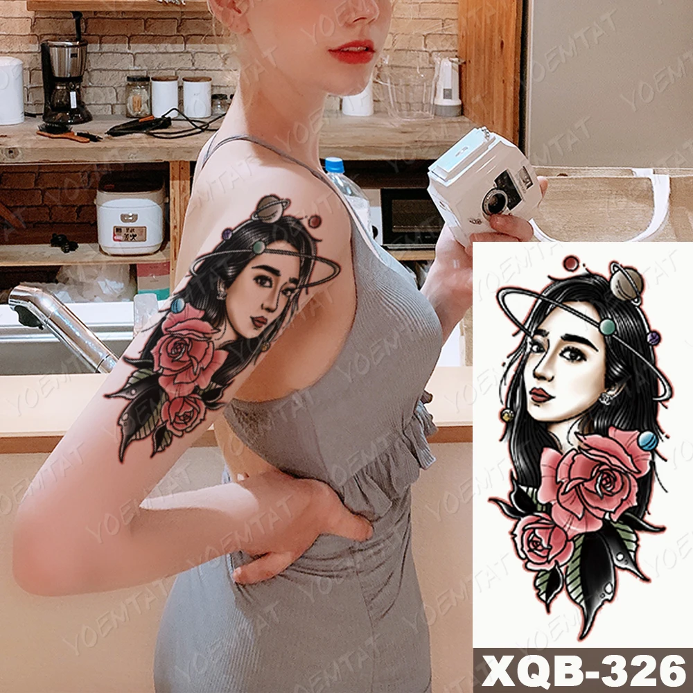 Nepremočljiva Začasni Tattoo Nalepke Rose Cvet Luna Pearl Verige Flash Tatoo Ženski Črni Seksi Body Art Prsih Ponaredek Tatoo Ženske
