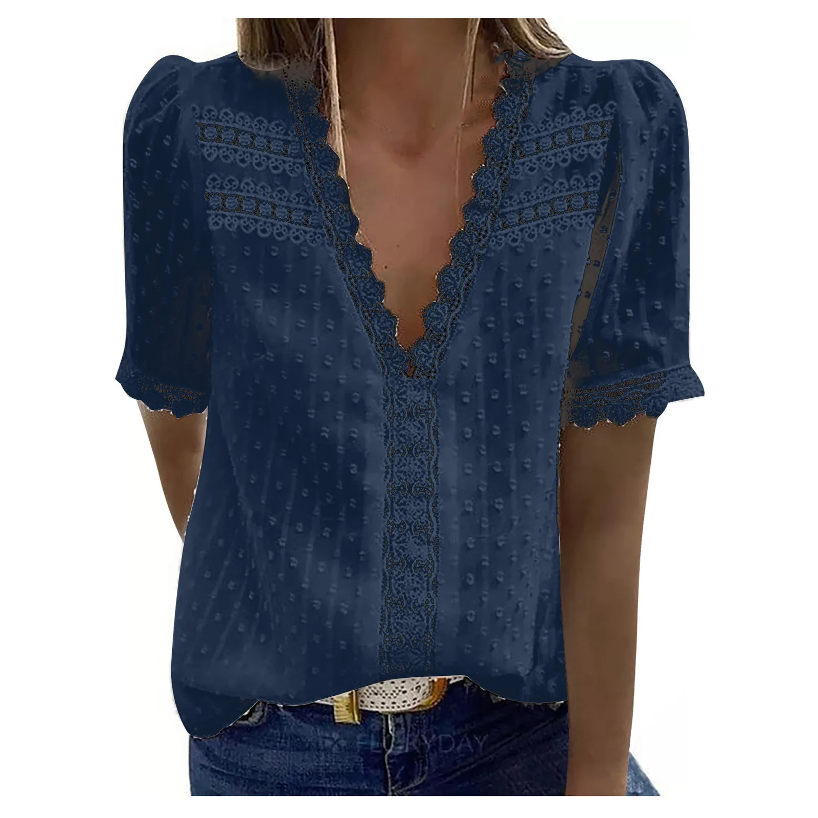 Fashion Lace Mozaik Bluze Za Ženske Poletje Kratek Rokav Priložnostne Srajco V Vratu Barva Votlih Iz Seksi Top Blusas Mujer 4