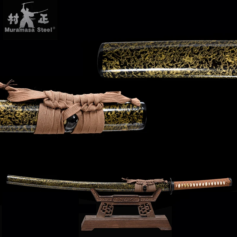 Pravi Ročno Samuraji Meč-Japonski Katana Zlato Rezilo Polno Tang Oster Pripravljen Železa Lasersko Rezanje Tsuba-2021 Nove Ponudbe