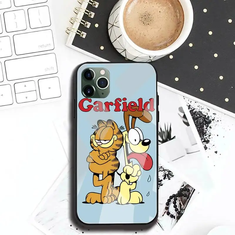 Smešno Garfield fat cat Telefon Primeru Kaljeno Steklo Za iPhone 11 XR Pro XS MAX 8 X 7 6S 6 Plus SE 2020 primeru