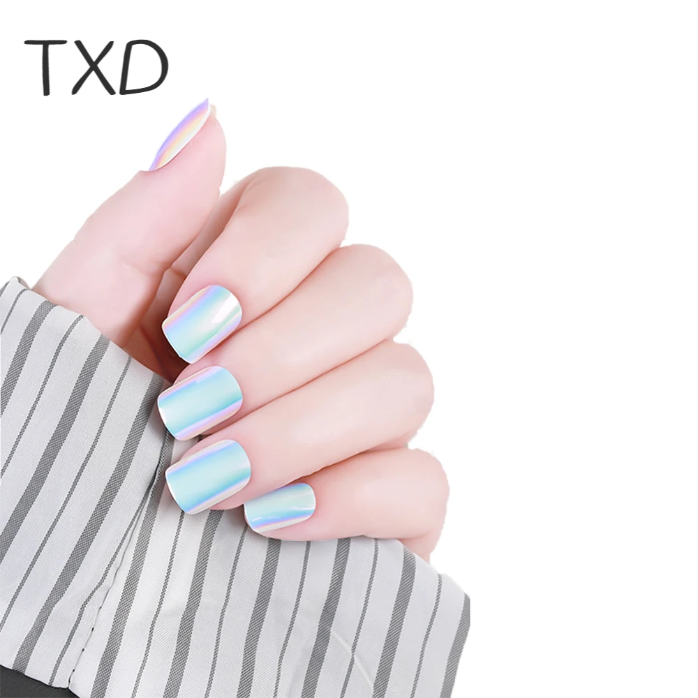 TXD 24Pcs Snemljiv Nosljivi Ponaredek Nail Design, Končal Aurora Metulj Polno Zajetje Obliž Nail Art Okras