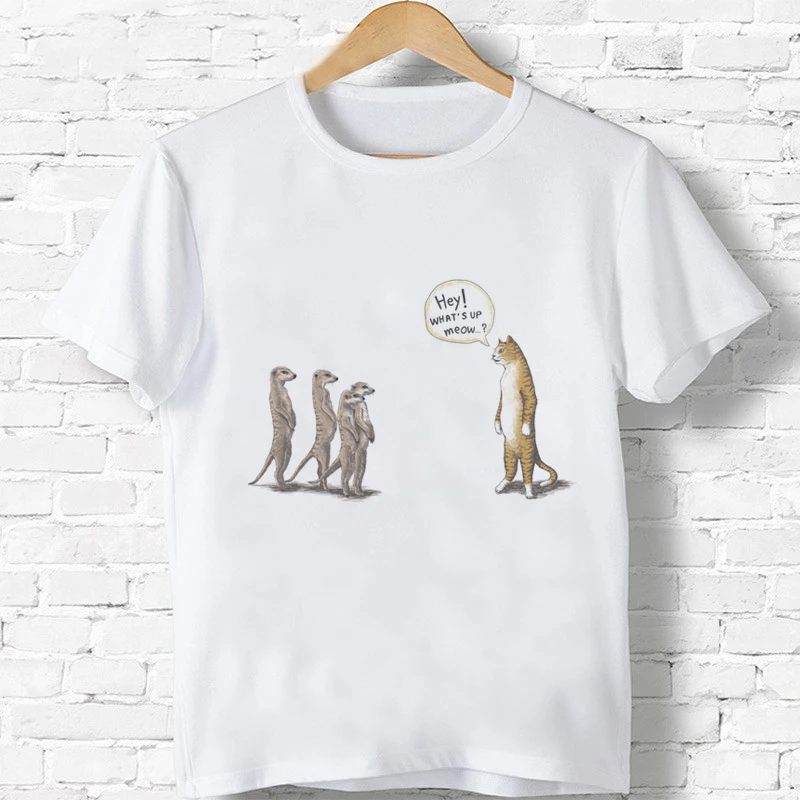 Mačka Meerkat Majica S Kratkimi Rokavi T-Shirt Fantje/Dekleta T-Majice Veliki Otroci Vrhovi Kawaii Vintage Otrok Bombaža, Kratek Rokav T Shirt