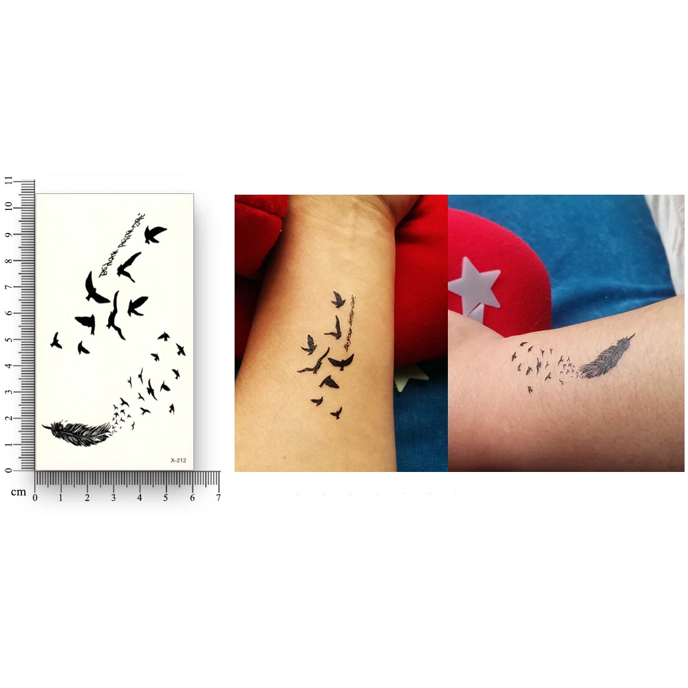 Black Tattoo Nalepke Odstranljive Vodo Prenos Ponaredek tetovaže razpoložljivi Nepremočljiva Začasno Nalepke Letenje Ptic Perja
