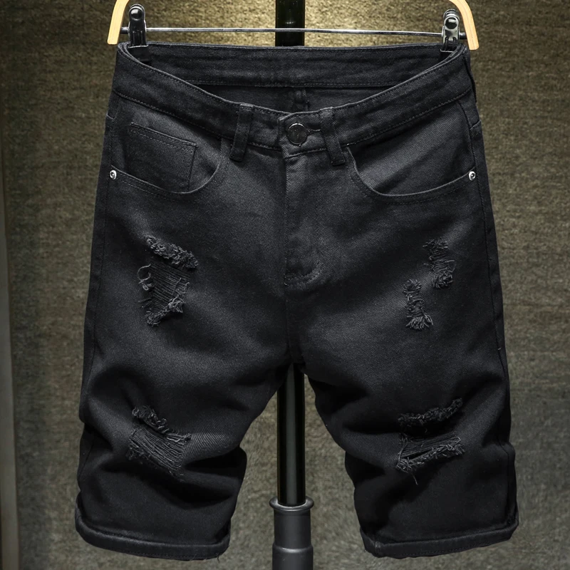 Pantalones cortos vaqueros rasgados par hombre, Hlače de estilo clásico R52 sl blanco y negro, informales, ajustados, de marca