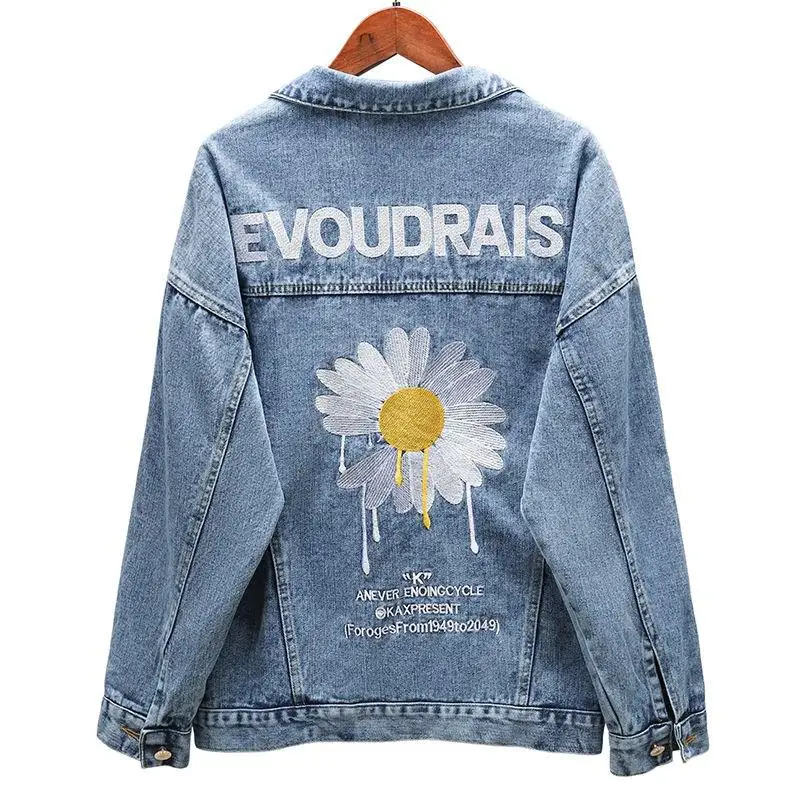 Autumn Denim Jacket Women 2020 New Embroidery Slingle Breasted Loose Spring Coat Female Black Casual Overcoat Mujer