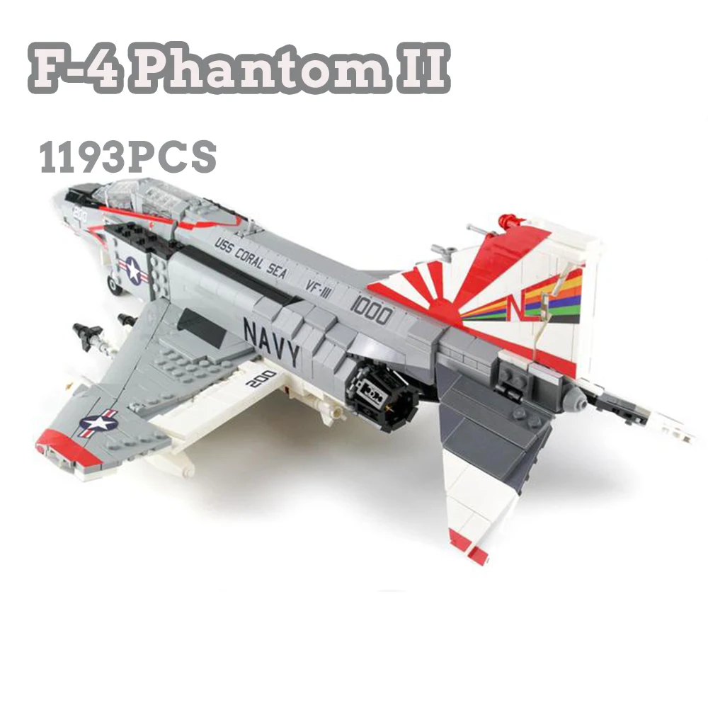 MOC gradniki drugi svetovni vojni vojaško borci Air Force Flote borec Orožja F-4N Phantom II Borec Model DIY Opeke Nastavite Otrok Igrača