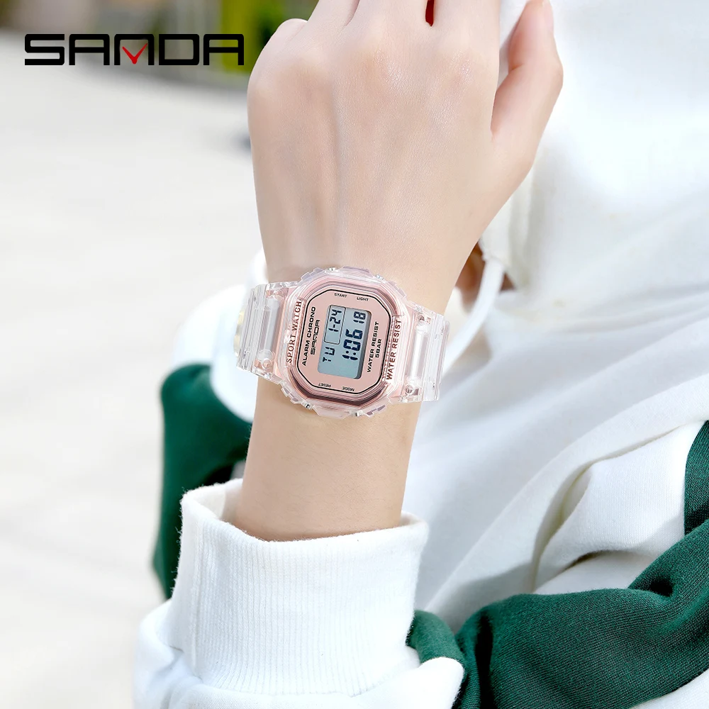 SANDA Moda Šport Gledajo Ženske, Prosojni trak LED Digitalna Ura Ženske Elektronski Watch Reloj Mujer Relogio Feminino 2009
