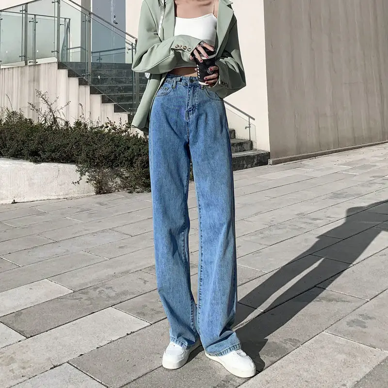 Ženske Klasične Jeans Preprost Visoko Pasu Svoboden Osnovne Vintage Oprana korejskem Slogu Trdna Mlade Velikosti S-2XL Pomlad Ženski Priljubljen