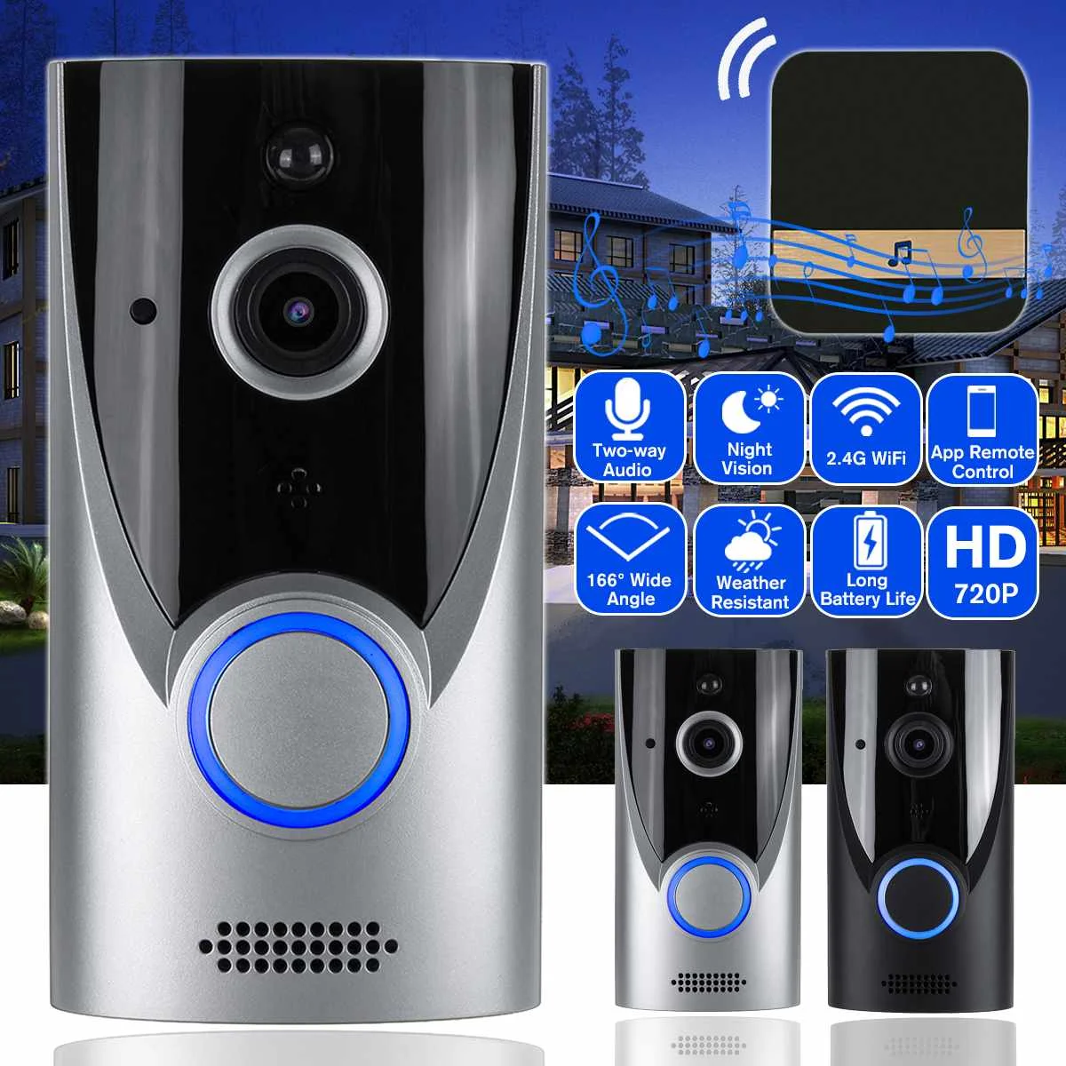 NOV Video Zvonec Smart Wireless WiFi Varnostna Vrata Bell Vizualno Snemanje Začetni Zaslon Night Vision Interkom vrata telefon