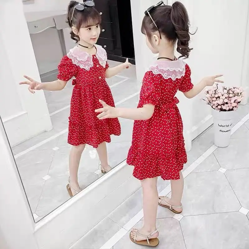 Dekleta Poletje Oblačila, Obleko 2021 Novo Korejska Različica Deklica Princesa Obleke Rdeča Plaža Val Točke Obleko Dekleta Obleke Poletje
