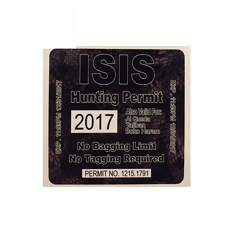 Ustvarjalne Avto Nalepke Isis Terorističnih zda Ameriški 2017 Lov Dovoljenja Nalepko Nepremočljiva Nalepke PVC,13 cm*13cm