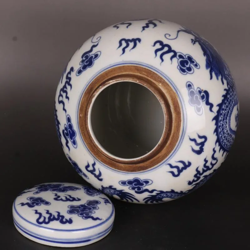 Starinsko porcelana Qing Kangxi modre in bele dvojno zmaja čaj pot zbirka