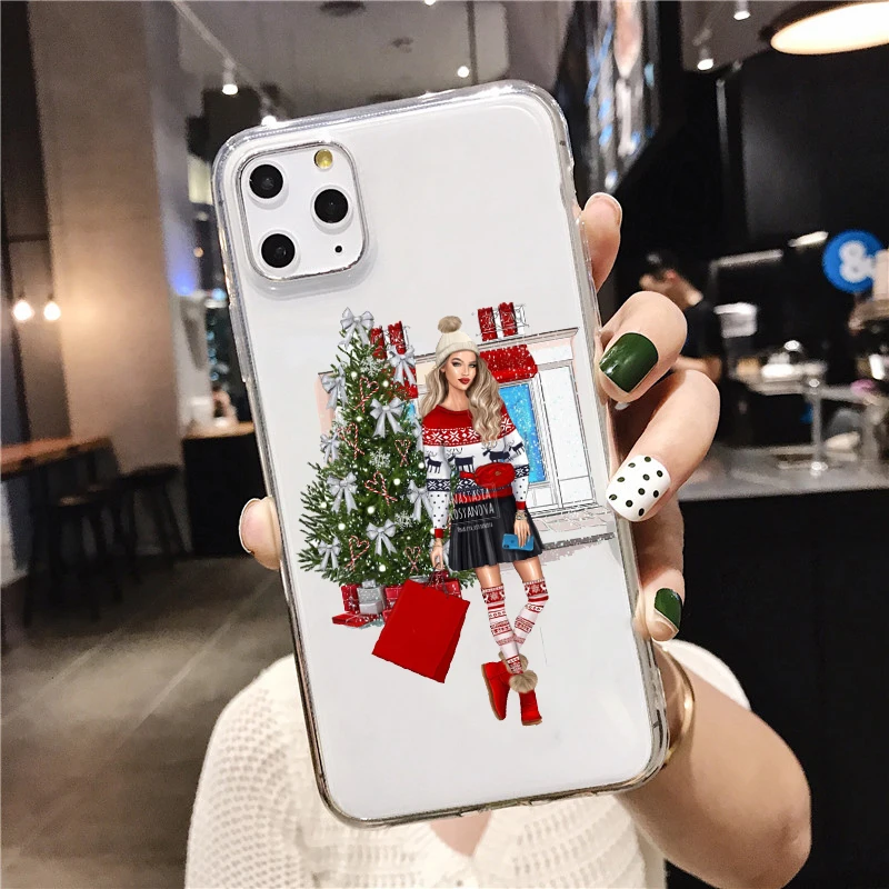 2021 Novo Leto Moda Božič dekle Silikonski telefon Primeru Coque Za iPhone 12pro Xs 11 Pro Max 6S 7 Plus 8 XR 5 SE 12mini lupini