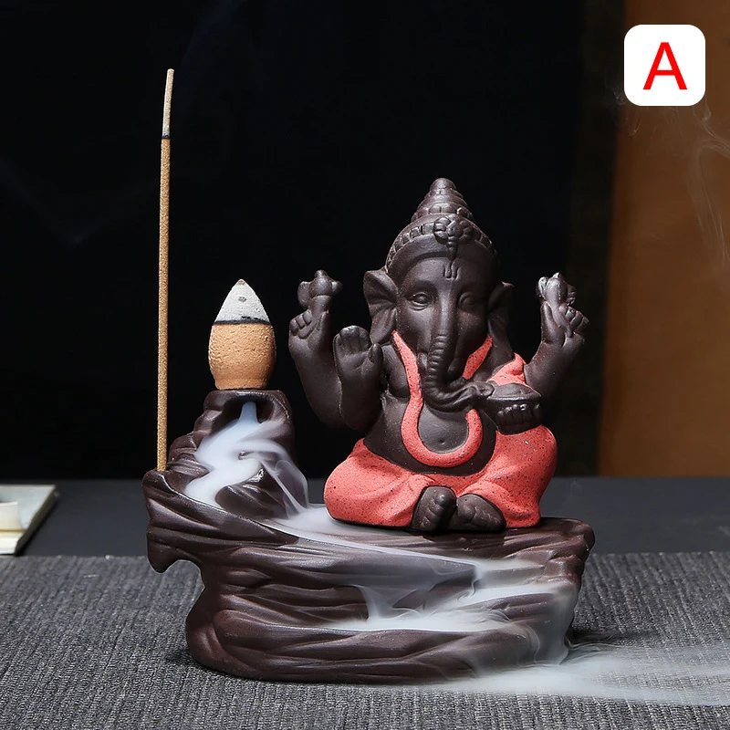 Kip Keramični Ganesha Bog Bude Slon Backflow Budaha Dim Kadila Imetnik Censer Doma Dekoracijo Buda Figuras Decorativas