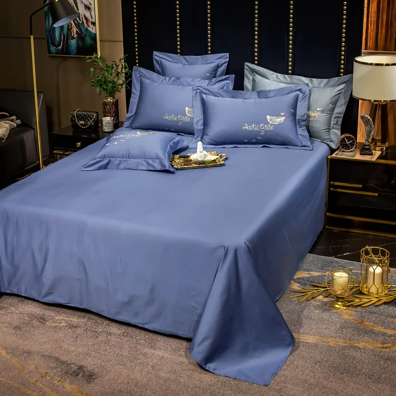 2021 Štiri-delni posteljni preprost bombaž dvojno gospodinjski posteljo stanja odeja kritje vezene keper udobno posteljnino modra barva