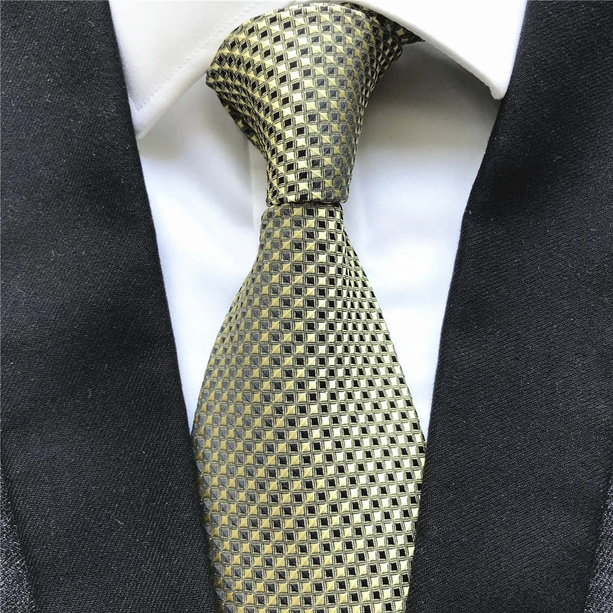10 cm, Širina Novega Modela, Moške Kravate Žakarske Tkanine Vratu Kravato Zlato s Črno Omrežja Edinstveno Karirasti Neckties