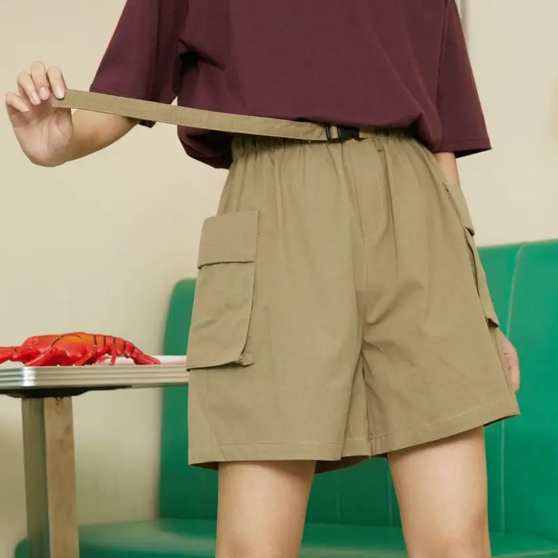 2021 poletje ženske kratke hlače korejski velik žep elastični pas orodje priložnostne hlače Techwear svoboden široko noge hlače trend dnu