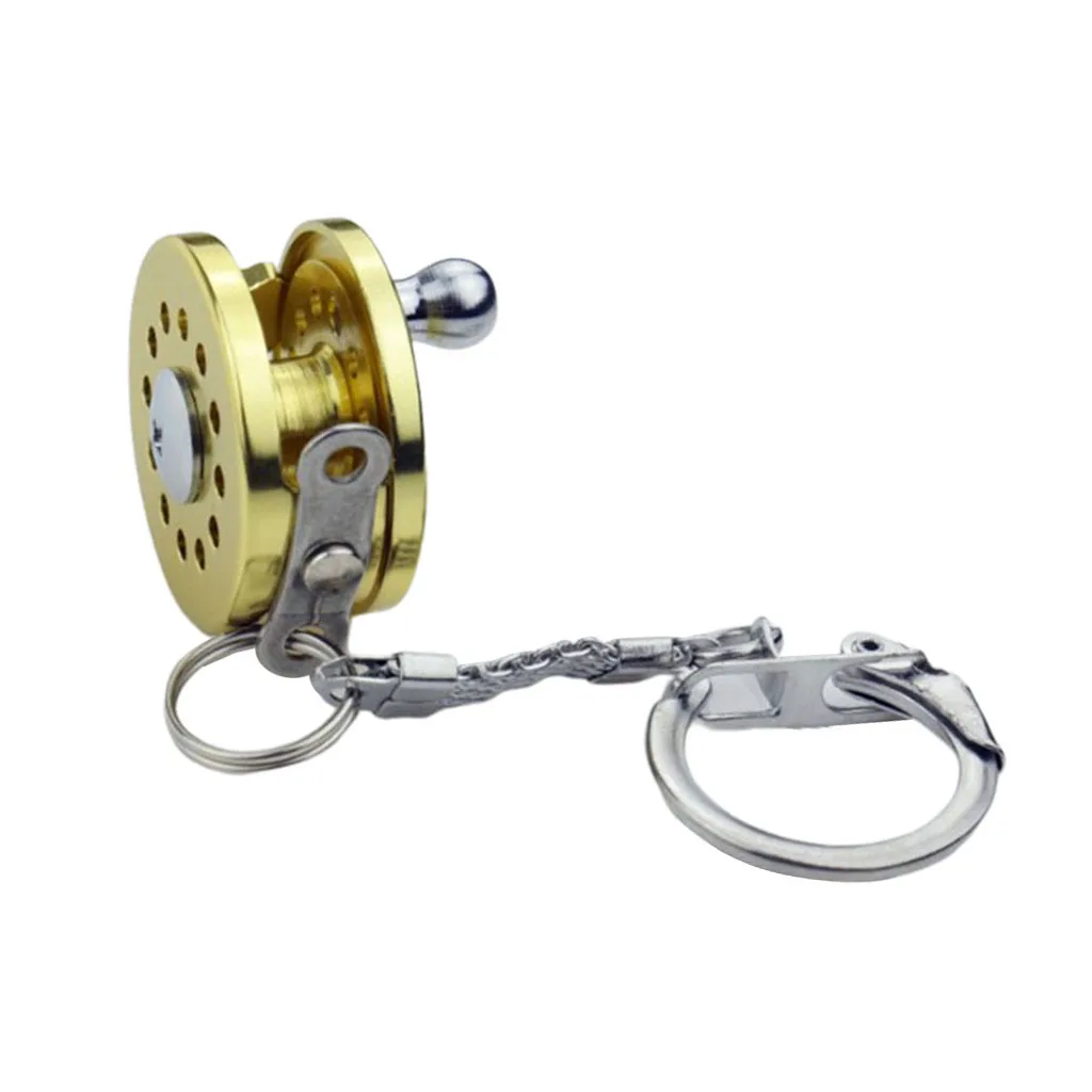Novost Aluminij Zlitine Letenje Ribiško Kolutu Keychain Mini Obesek Za Ključe, Zlati Ribolov Orodja, Mini Ribiško Kolutu Keychain