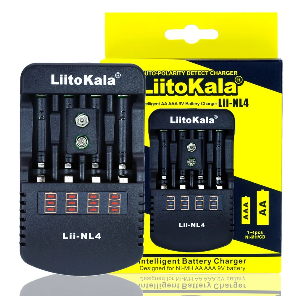Pristen/Original Liitokala Lii-NL4 polnilna 1,2 V AA / AAA baterije NiMH 9V baterijo, polnilnik