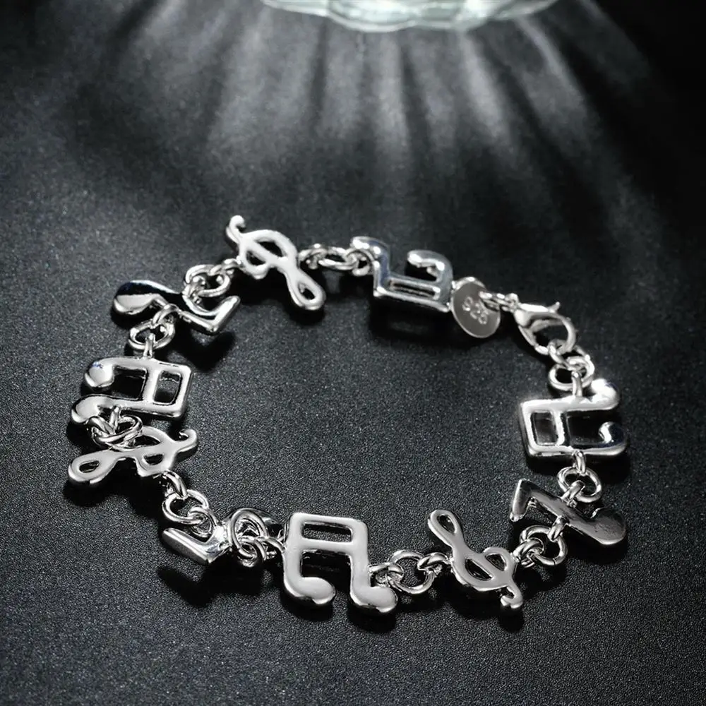 Tovarne neposredno moda 925 sterling srebrna Zapestnica za žensko Glasbeni notaciji verige fine Luksuzni nakit svate darila lady