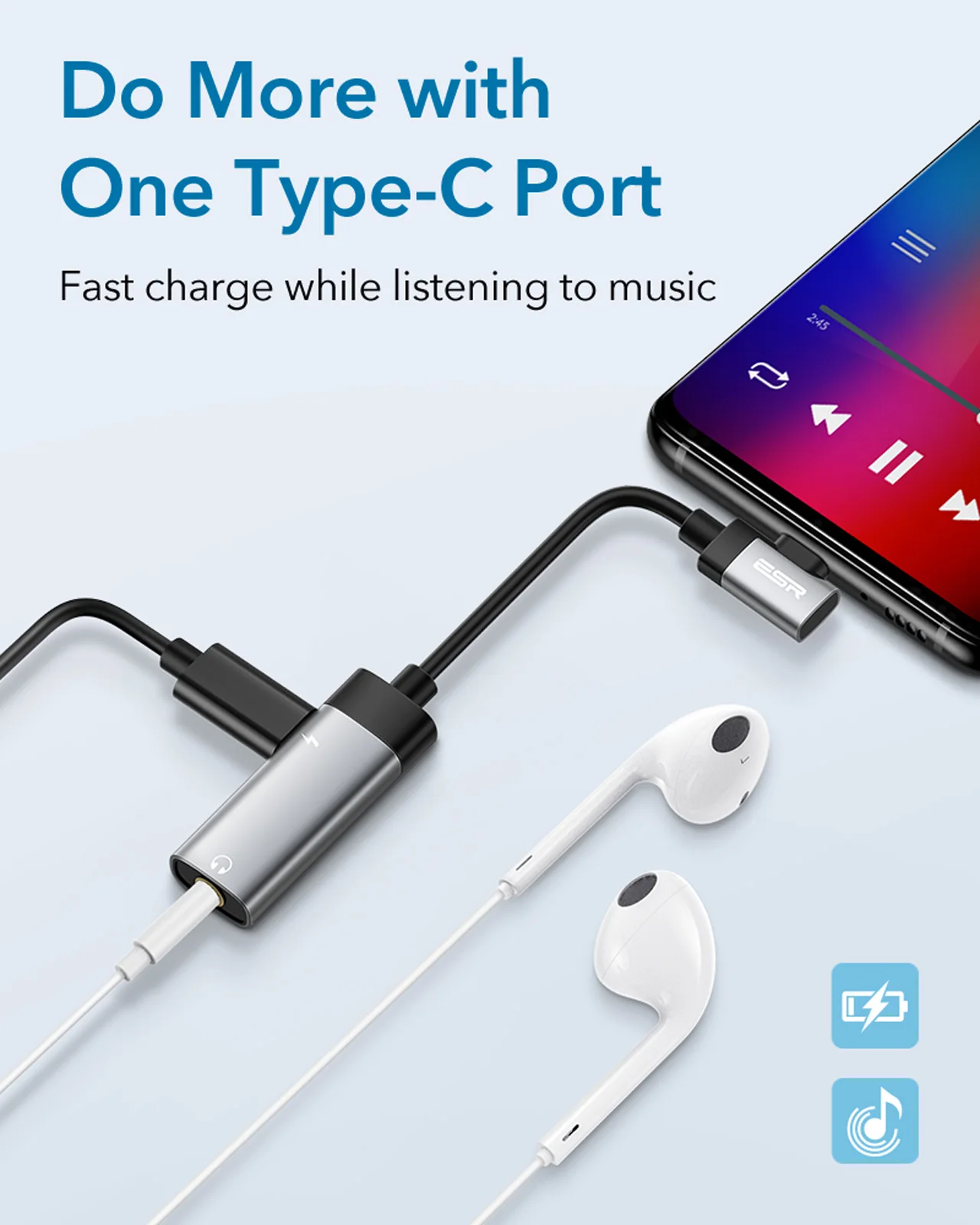ESR USB C do 3,5 mm DAC AUX Slušalke Tipa C 3.5 Jack Adapter Avdio Kabel Za iPad Pro 11 Samsung S20 itd AUX Slušalke Pretvornik