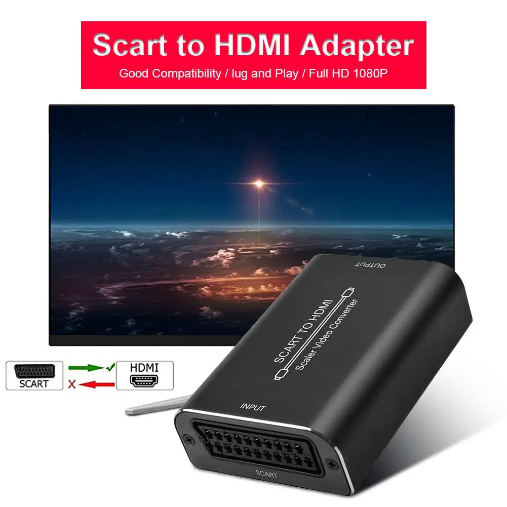 1080P Scart Na HDMI Pretvornik Avdio Video Adapter Extractor Za HDTV Nebo Polje STB Za Pametni telefon s TV-sprejemnikom HD DVD EU Vtič